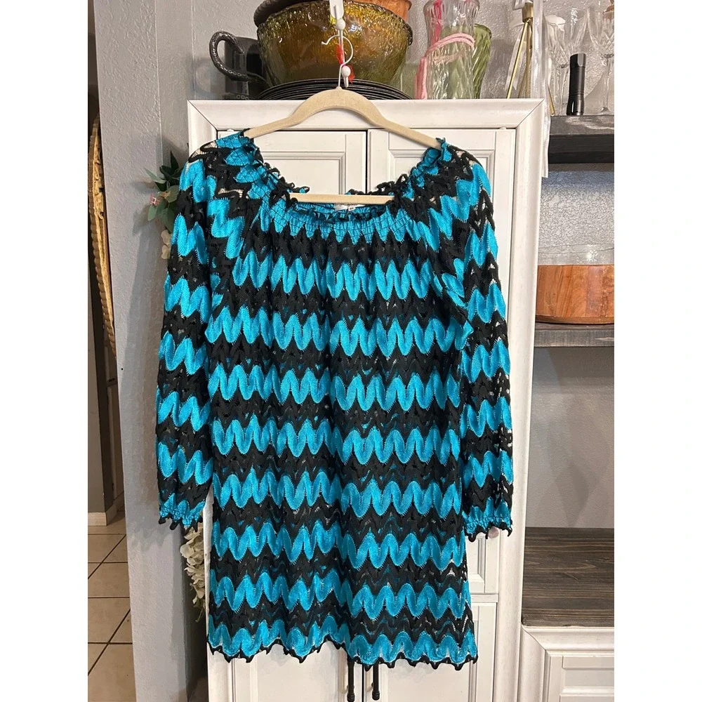 Crochet Lace‎ Sheer Off Shoulder Dress XLarge Beach Cover Up Vacation Spring